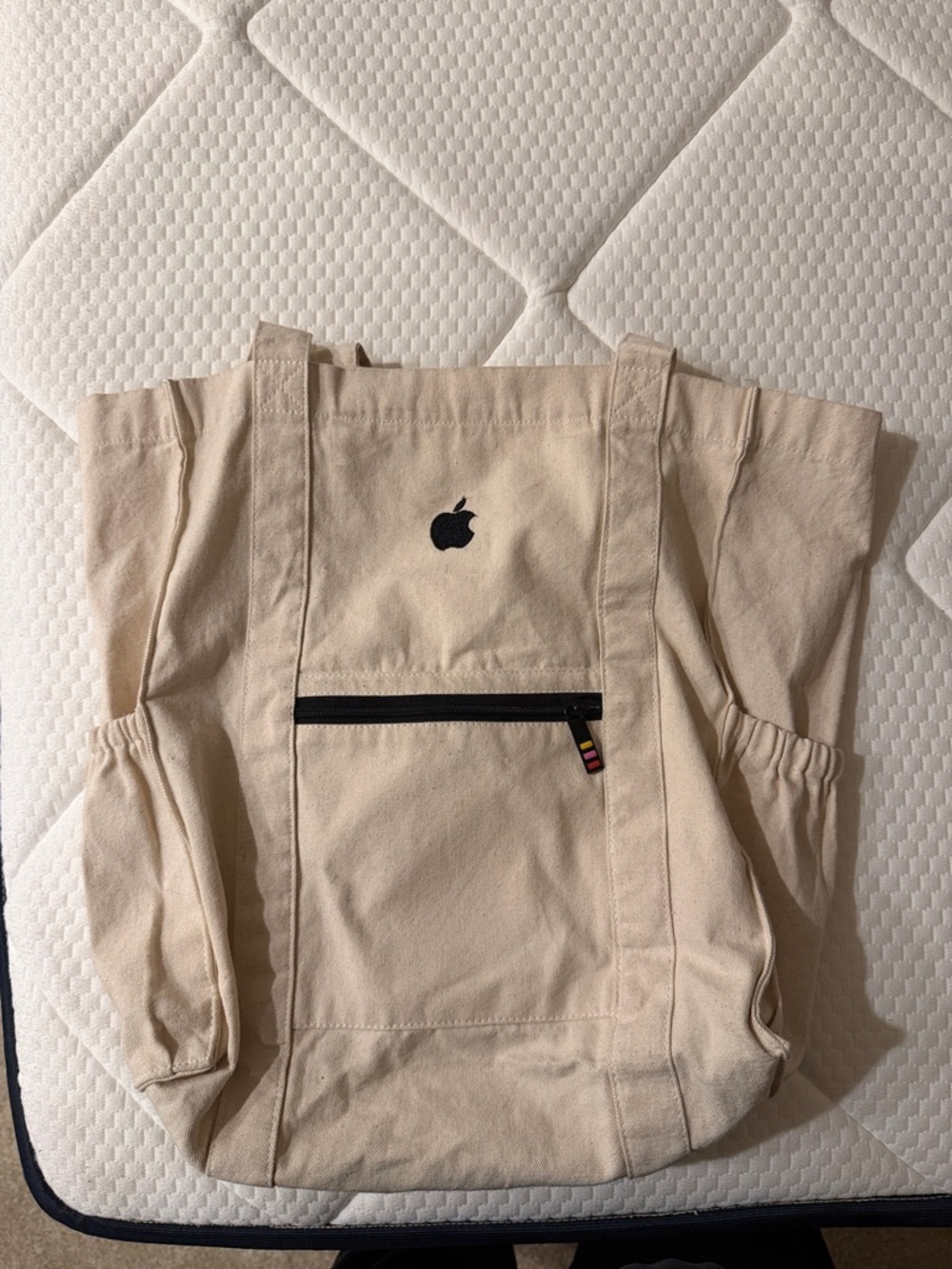 Apple Natural Beige Canvas Tote with Black Logo